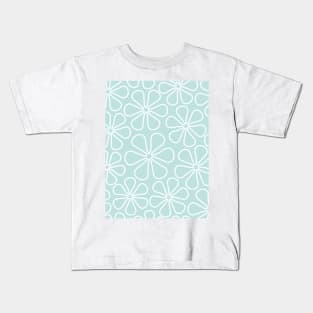 Abstract Flowers White on Duck Egg Blue Kids T-Shirt